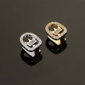 Crown Full Zircon Gold Silver Grillz Bezel Setting Party Unisex False Teeth - Product Image 2