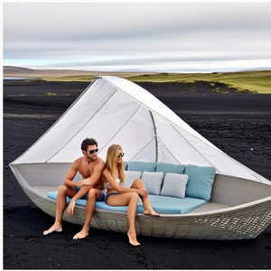 Lit en rotin pour hôtel en plein air, mobilier de piscine, lit de jour en forme de bateau à voile avec auvent - Product Image 5