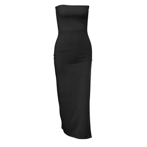 Vente en gros pour femme sans bretelles, fente haute, dîner sans manches, robes de soirée longues et élégantes froncées - Product Image 6