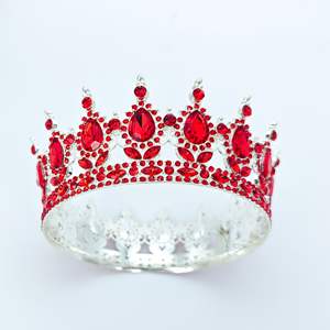 Yüksek kaliteli barok yuvarlak taç düğün doğum günü partisi takı Rhinestone renkli kristal Tiaras kraliçe kral gelin Headdress - Product Image 5