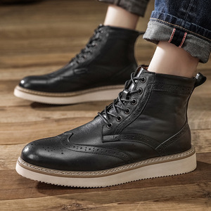 Bottines décontractées à la mode pour hommes TopToe à lacets en <span class=keywords><strong>cuir</strong></span> véritable Brogue robe <span class=keywords><strong>botte</strong></span> pour l'automne doux plat bottes d'extérieur - Product Image 5