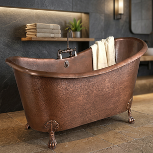 Baignoire en cuivre rustique faite à la main, profonde, pour une immersion relaxante, un essentiel pour la salle de bain - Product Image 3