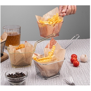 ตะกร้าทอดไก่ทอดโลหะ ตะกร้าทอดสแตนเลส ที่ใส่เฟรนช์ฟรายส์พร้อมที่จับสำหรับครัวบาร์บีคิว - Product Image 4