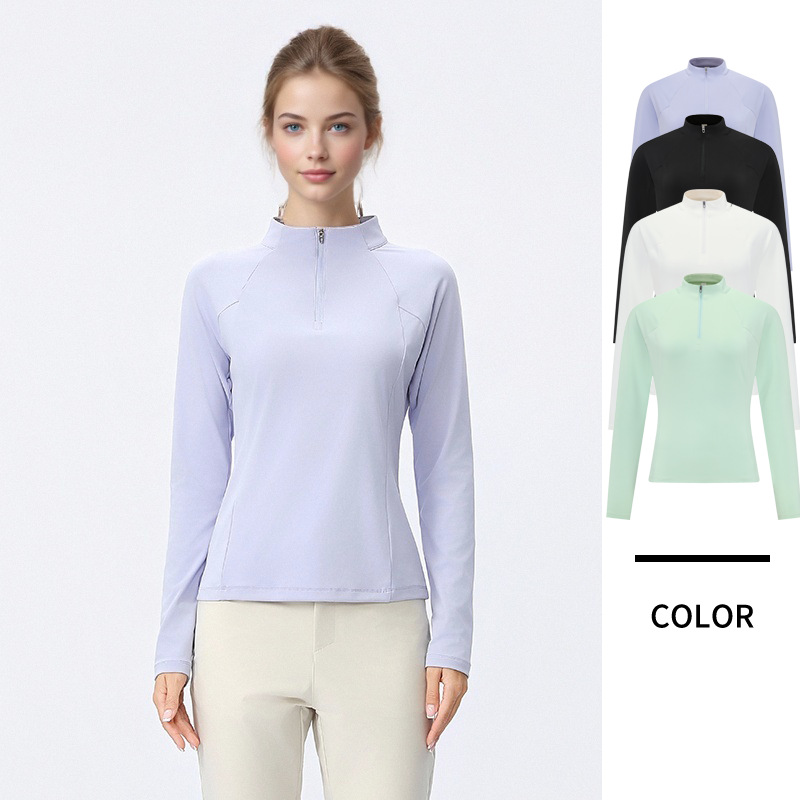 Women's Autumn Winter Half Zip Yoga Top Comfortable Stand Collar Running Fitness Quick-drying for Long Sleeve