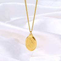 Collier pendentif religieux vintage catholique en acier inoxydable plaqué or 18 carats, médaille de la Vierge Marie, bijoux de mode chrétiens
