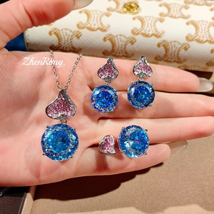 Nuevo Conjunto de Joyería de Plata Pura Brillante y Elegante con Pedrería, para Bodas, Aniversarios, Cumpleaños, Uso Diario, Fiestas, Regalo Unisex - Product Image 1