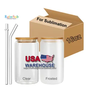 USA Warehouse 16 oz 16 oz kaleng kaca kosong kaleng bir mulut lebar minuman es jus susu beku bening untuk sublimasi