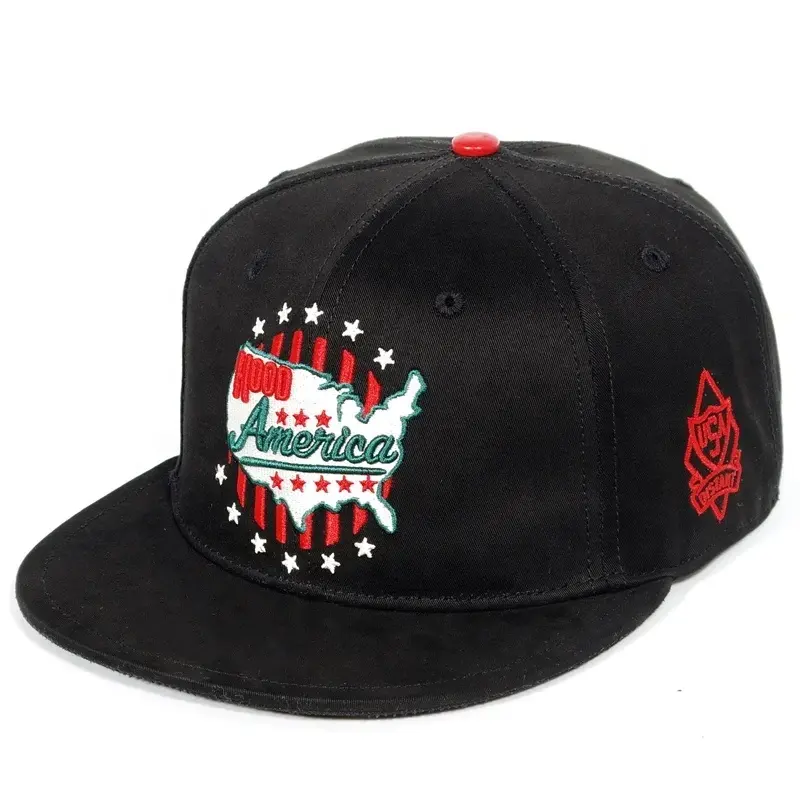 Özel plastik yedi göz düğmesi Snap geri şapkalar pamuk siyah Hip Hop kapaklar serin nakış logosu Hip Hop kap Snapback