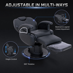 Fauteuil de Barbier Électrique Robuste pour Hommes avec Lampe d'<span class=keywords><strong>Ambiance</strong></span>, Chaise Pivotante en Cuir Synthétique pour Salon de <span class=keywords><strong>Coiffure</strong></span> - Product Image 4