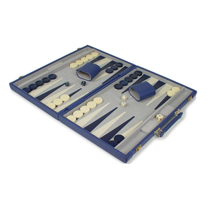 Blue Leatherette Deluxe <strong>Backgammon</strong> <strong>Set</strong> - Product Image 1