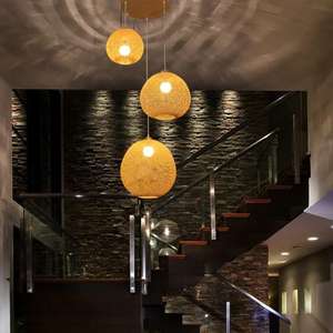 Home <b>Decor</b> Handmade Lanterns <b>Lights</b> Round Bamboo Rattan Shell Shaped Hanging Pendant <b>Light</b> - Product Image 5