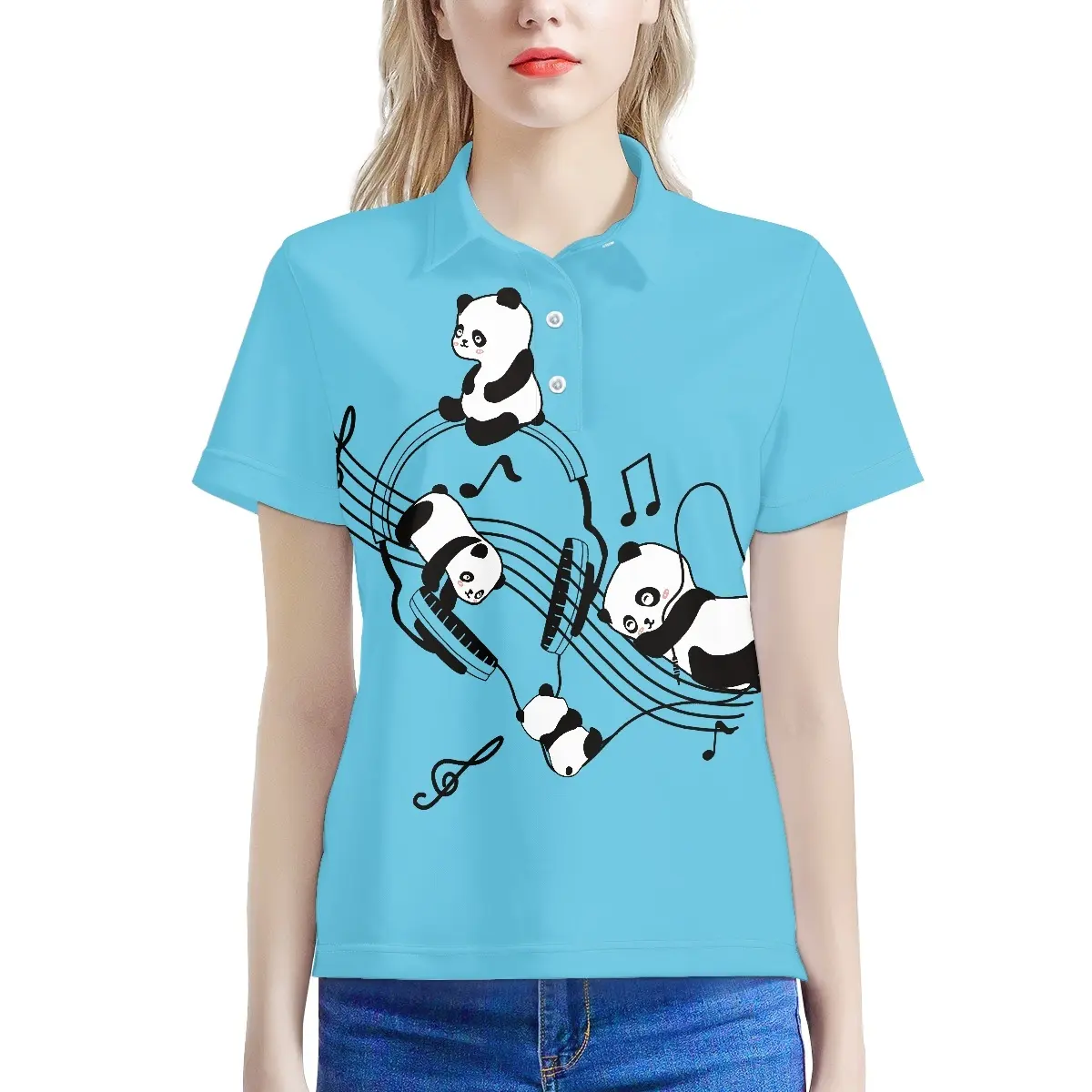 Camiseta Polo con estampado de Panda para mujer, camiseta de manga corta, nuevo jersey de verano personalizado, envío directo, camisetas de talla grande para mujer