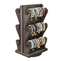 Présentoir de bracelet en bois à 3 niveaux brun foncé rotatif à deux côtés support d'organisation de chouchou de bracelet