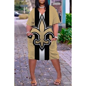 2022 impression personnalisée été à manches courtes Midi <span class=keywords><strong>robe</strong></span> ample équipes <span class=keywords><strong>de</strong></span> Football Logo imprimer femmes vêtements décontractés robes - Product Image 6