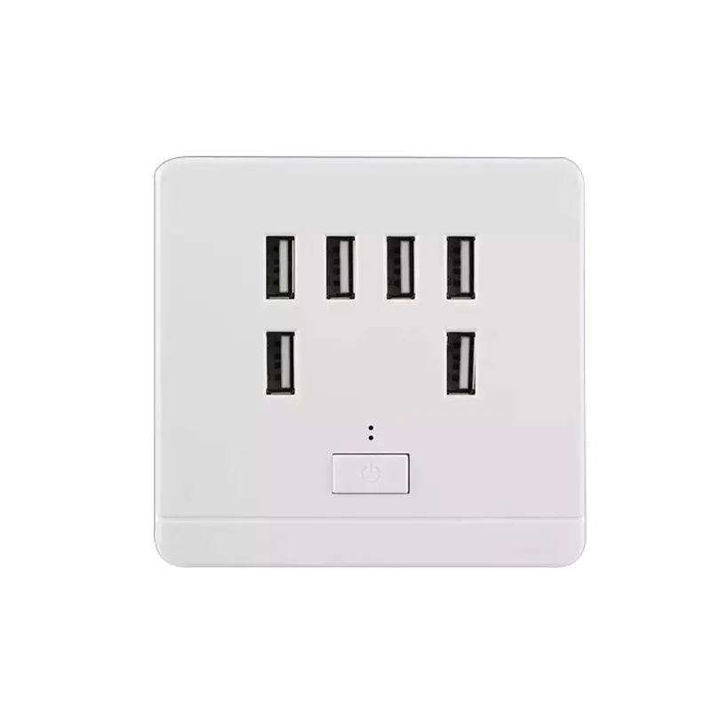 White USB 6 port wall socket, 12345 port universal phone charging socket, USB 6 port wall socket