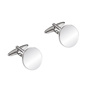 Boutons de manchette ronds 17 x 2,3 mm finition argentée, accessoire de tenue formelle pour homme - Product Image 1