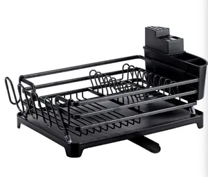 Aluminum Dish Drying Rack, Dish Rack and Drainboard Set, Dish Drainer with Adjustable Swivel Spout