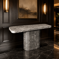 Table console moderne, écologique, luxueuse, au design personnalisé, avec base à pattes cannelées, en marbre noir, pierre naturelle, unique