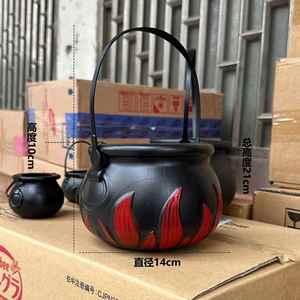 Novedoso Tarro de Plástico para Dulces con Diseño de Bruja Negra y Cubo de Llamas para Fiestas Temáticas de Halloween, Suministros de Decoración - Product Image 6