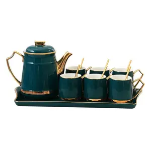 Hot Royal British Vergoldung Küchen zubehör Porzellan Marmor Grünes Wasser Set Kaffee Tee Sets