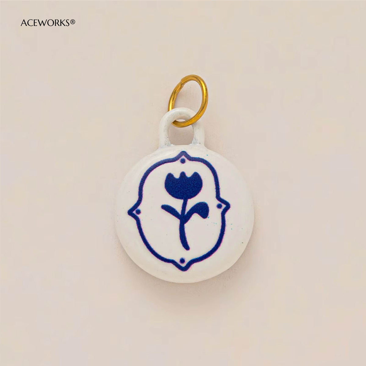 Blue & White Tulip Disc Charm