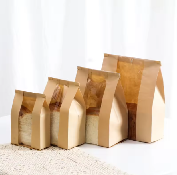 Custom Printed Kraft Paper Plastic Packaging Bags Transparent window Food Grade Heat-Sealable Oil-Proof Standing Pouches