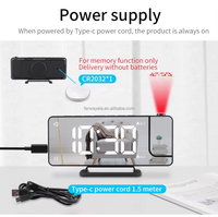 Réveil à projection pour chambres Horloge numérique miroir LED avec projecteur sur mur de plafond Luminosité automatique sensible à la lumière