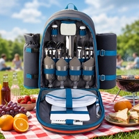 Sac à dos isotherme pour pique-nique 4 personnes avec compartiment pour bouteilles de vin, couverture en polyester souple, fond imperméable, anti-fuite, réutilisable