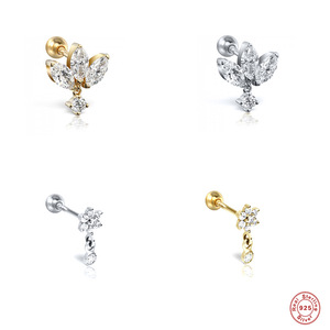 Boucles d'oreilles clous géométriques en argent sterling S925, anneaux de nez les plus vendus, bijoux de piercing corporel à vis - Product Image 2