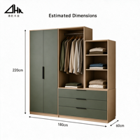 Armoire combinée en bois à double porte avec penderie, tiroirs et étagères ouvertes, grand meuble de rangement pour chambre à coucher