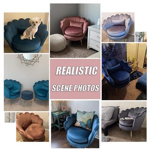 Wholesale Velvet Upholstery Living Room Chair Tufted Shell <strong>Wing</strong> Back Leisure Sofa Accent Chair <strong>Armchair</strong> With Gold Legs - Product Image 5