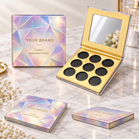 Boîte de palette d'ombres à paupières sur mesure, boîte en carton rigide holographique, miroir, neuf compartiments, emballage cosmétique