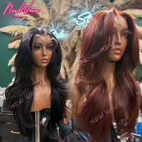 Peluca de Cabello Virgen Indio con Frente de Encaje Transparente HD 13X4 sin Pegamento, Ondulado, Rojizo, para Mujeres Negras