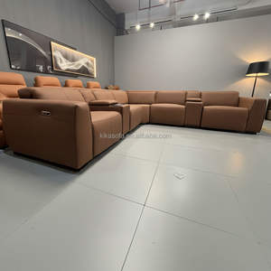 Ensemble de canapés modulaires en cuir véritable en forme de L, modernes, inclinables, avec fonction de massage extensible, pour appartement, hôtel, villa - Product Image 5