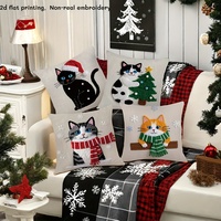 Housses de coussin décoratives de Noël Kongyu Home Textiles, motif chat, pour l'hiver, lot de 4, pour canapé, fauteuil