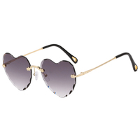Hkimdl — lunettes de soleil roses en forme de cœur pour femmes, sans bords, monture métallique fine, ondulée, coupe diamant, amour