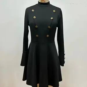 Online Shopping Customized Long Sleeve A-line Jacquard Knit Retro Style Classic Ladies Black Dress