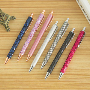 Stylos à bille avec paillettes et sequins, stylo à bille rétractable, à encre noire, en métal, à bout moyen, nouveauté - Product Image 1