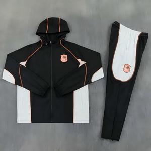 Ensemble de survêtement à capuche zippé pour homme, veste et pantalon d'entraînement, noir et orange, tenue de sport en polyester, taille XL - Product Image 1