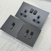 Interruptores de luz de pared de balancín 86 250V de acero inoxidable negro mate, 1/2/3/4 módulos, 2 vías, 146, doble toma UK13A, USB 10A, regulador de intensidad, estilo retro moderno