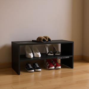Scarpiera Nera con 2 Ripiani in Plastica, Design Minimalista, Autoportante, Arredamento per Casa, Soggiorno, Contenitore per Scarpe - Product Image 2