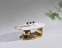 Table basse ovale de luxe au design spécial Golden Base pour villa VIP, mobilier moderne de salon, table à thé