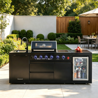 Grande cuisine extérieure modulaire moderne en acier inoxydable à gaz avec armoires de rangement et réfrigérateur, facilement assemblable pour les fêtes de jardin
