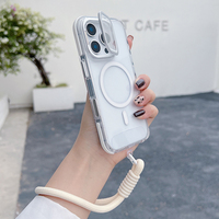 Chargement sans fil avec lanière Étui rigide magnétique transparent pour iPhone 16 15 14 Pro Max Plus 13 12 11 Cases