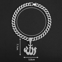 Chaîne Miami Link Iced Out de 15 mm de largeur avec pendentif en alliage hip-hop et strass, symboles arabes