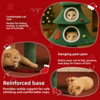 Arbre à chat de Noël grand format en bois, avec structure d'escalade, nid creux, utilisable toute l'année, jouet en corde de sisal et griffoir