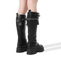 Bottes hautes à plateforme pour femmes OEM Bottes de moto gothiques à lacets Bottes hautes d'équitation à fermeture éclair à la mode