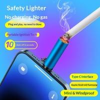 Briquet miniature en métal de type C, sans batterie, sans flamme, coupe-vent, portable, universel, compatible avec iPhone Samsung
