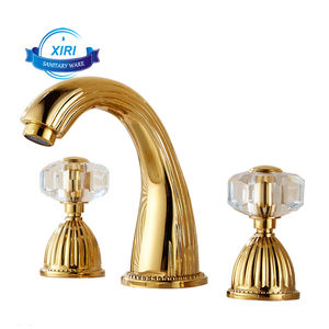 Robinet de salle de bain fendu en cristal doré à 3 trous en cuivre pour lavabo <span class=keywords><strong>sous</strong></span> le comptoir, robinet d'<span class=keywords><strong>eau</strong></span> froide et <span class=keywords><strong>chaude</strong></span> CF96 - Product Image 6