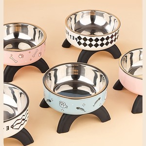 Bol en acier inoxydable surélevé pour chat, antidérapant, pour nourriture et eau, avec support pour le cou - Product Image 1